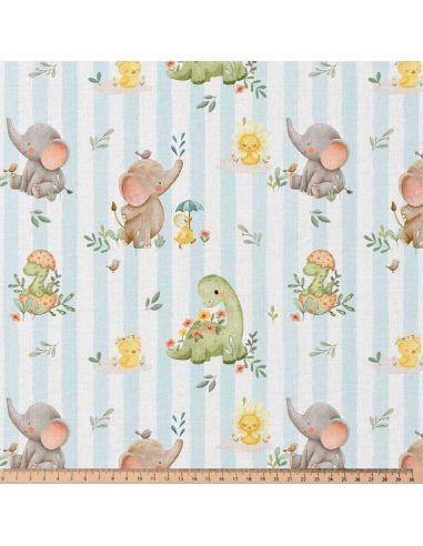 Tissu popeline de coton - Ellie blanc et bleu