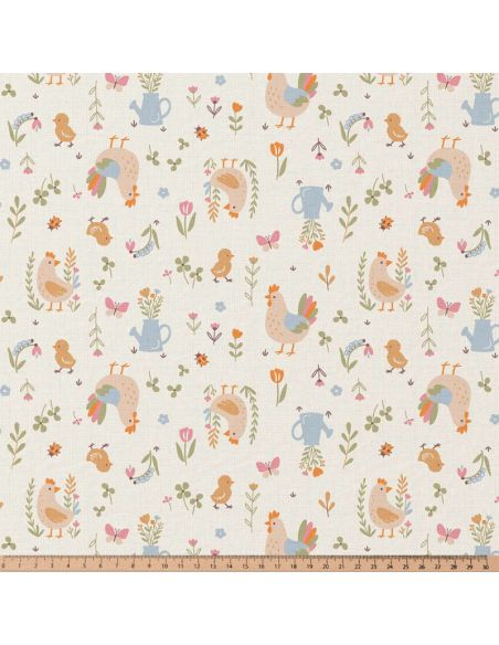 Tissu popeline de coton - Cocotte écru