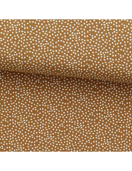 Tissu popeline de coton - Tassi caramel et blanc
