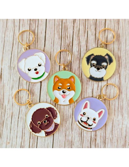 Lot de 5 anneaux marqueurs de maille - Médaillons petits chiens