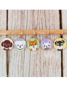 Lot de 5 anneaux marqueurs de maille - Médaillons petits chiens 2