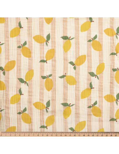 Tissu double gaze imprimé - Lime