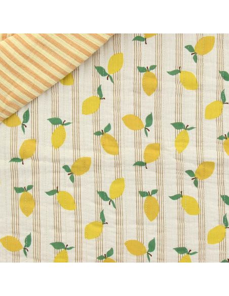 Tissu coton matelassé double face Adva - Écru et mangue