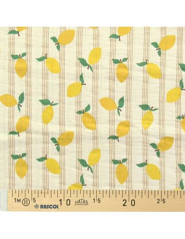 Tissu coton matelassé double face Adva - Écru et mangue
