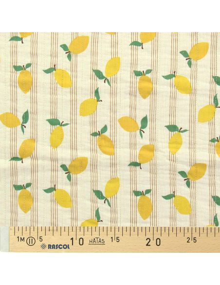 Tissu coton matelassé double face Adva - Écru et mangue
