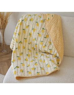 Tissu coton matelassé double face Adva - Écru et mangue 2