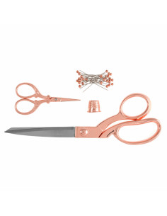 Coffret ciseaux de couture et à broder, dé et épingles - Or rose 2