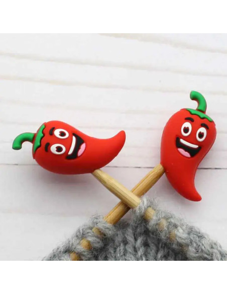 Bouchons stoppeurs de mailles pour aiguilles à tricoter - Piment chili