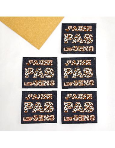 Lot de 5 étiquettes tissées à coudre J'aime pas les gens - Orange