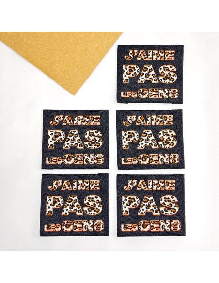 Lot de 5 étiquettes tissées à coudre J'aime pas les gens - Orange