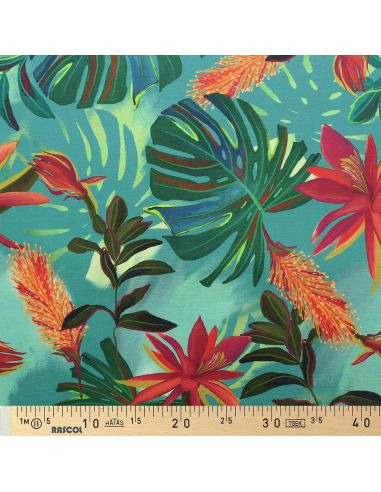 Toile transat - 160 cm - Monstera turquoise
