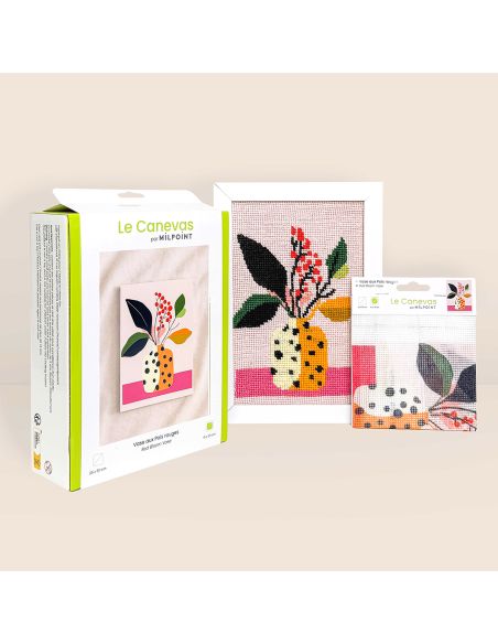 Kit canevas par Milpoint -Vase aux pois rouges
