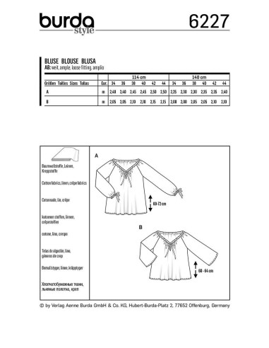 Patron de blouse - Burda 6227