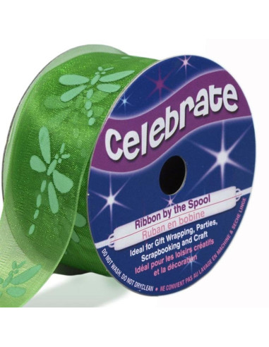 Ruban organza Celebrate libellule verte - 25 mm x 3 m