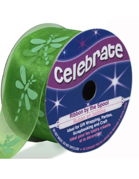 Ruban organza Celebrate libellule verte - 25 mm x 3 m