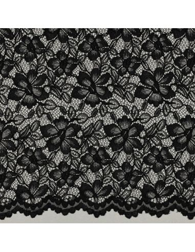 Tissu dentelle bordure festonnée - Noir
