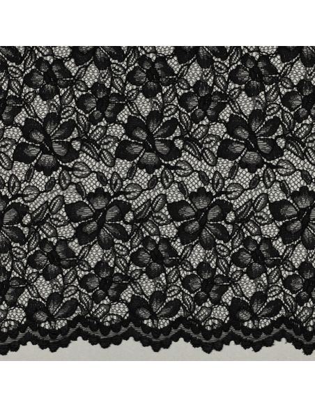 Tissu dentelle bordure festonnée - Noir