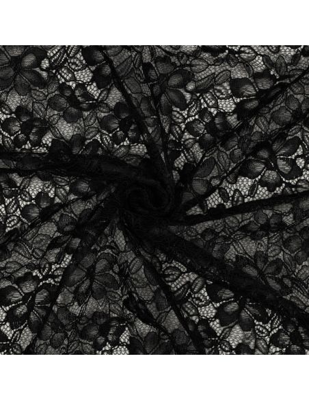 Tissu dentelle bordure festonnée - Noir
