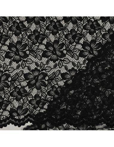Tissu dentelle bordure festonnée - Noir