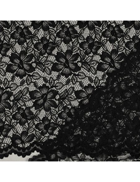 Tissu dentelle bordure festonnée - Noir