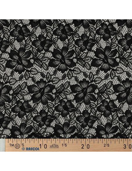 Tissu dentelle bordure festonnée - Noir