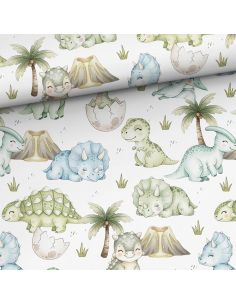 Tissu coton premium - Dinosaure vert et bleu