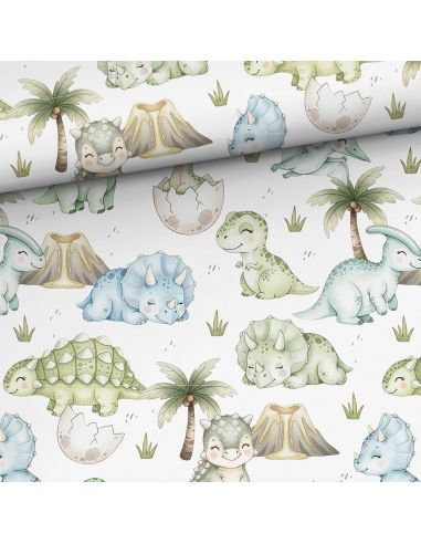 Tissu coton premium - Dinosaure vert et bleu