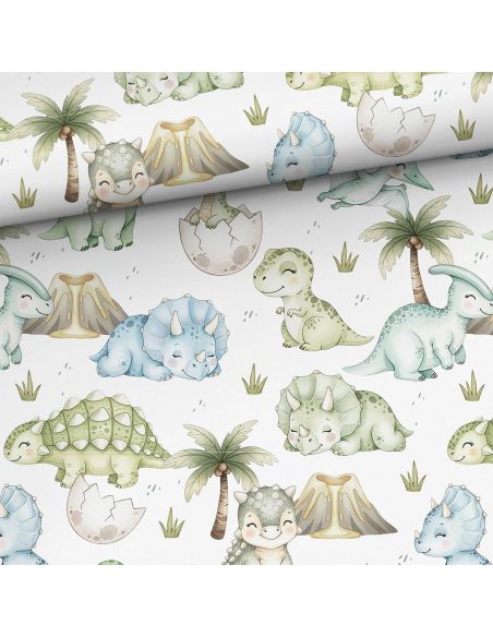 Tissu coton premium - Dinosaure vert et bleu