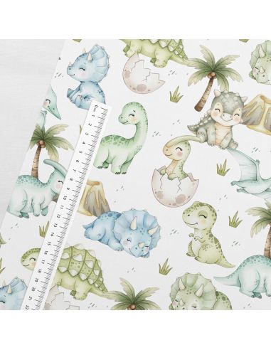 Tissu coton premium - Dinosaure vert et bleu