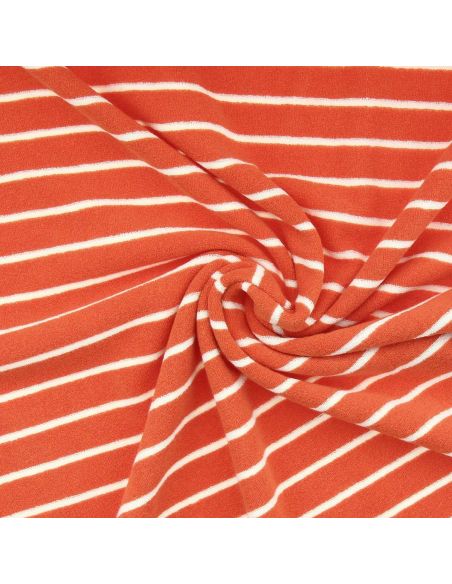 Tissu bouclette éponge Jim - Tangerine et écru