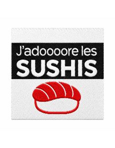 Étiquette tissée à coudre - J'adore les sushis