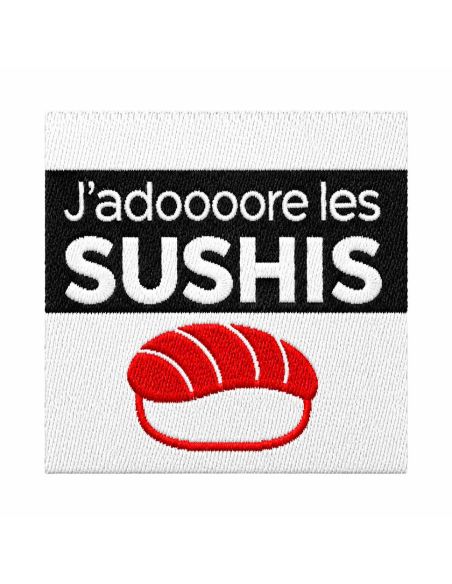 Étiquette tissée à coudre - J'adore les sushis