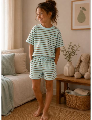 Tissu bouclette éponge Jim - Celadon et caramel