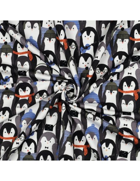 Tissu sweat digital - Manchot gris et noir