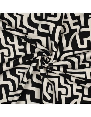 Tissu jogging abstrait - Naturel et noir