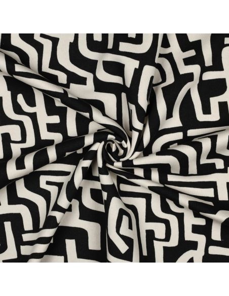 Tissu jogging abstrait - Naturel et noir