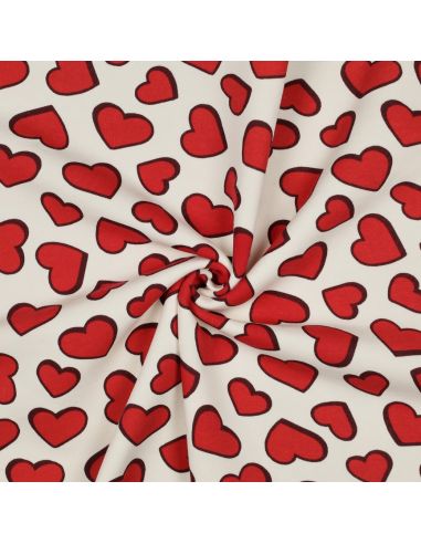 Tissu jogging coeur - Blanc cassé