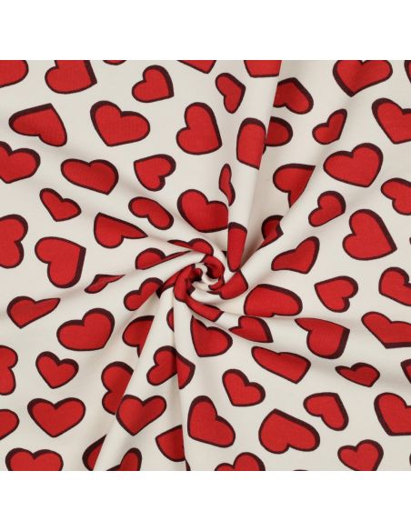 Tissu jogging coeur - Blanc cassé