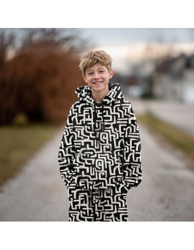 Tissu jogging abstrait - Naturel et noir