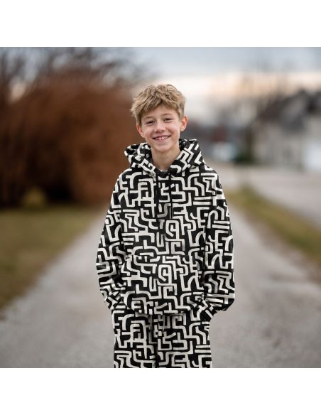 Tissu jogging abstrait - Naturel et noir