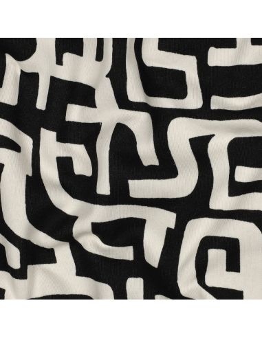 Tissu jogging abstrait - Naturel et noir