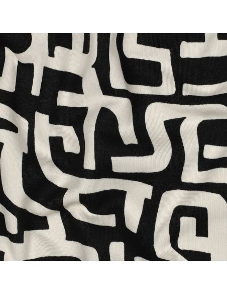 Tissu jogging abstrait - Naturel et noir