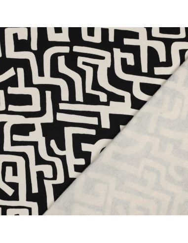 Tissu jogging abstrait - Naturel et noir
