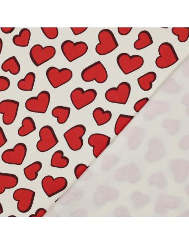 Tissu jogging coeur - Blanc cassé