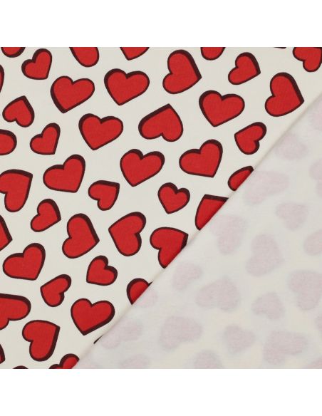 Tissu jogging coeur - Blanc cassé
