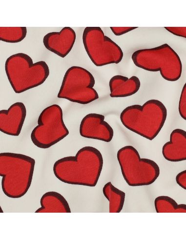 Tissu jogging coeur - Blanc cassé