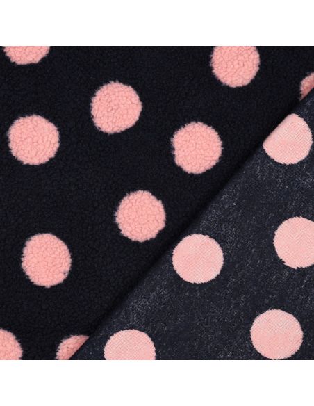 Tissu fourrure Teddy - Gros pois rose