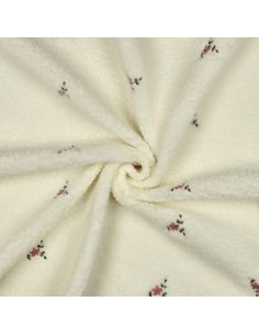 Tissu fourrure Teddy - Fleurs brodées fond écru