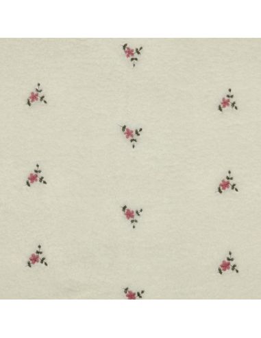 Tissu fourrure Teddy - Fleurs brodées fond écru