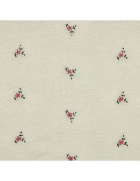 Tissu fourrure Teddy - Fleurs brodées fond écru